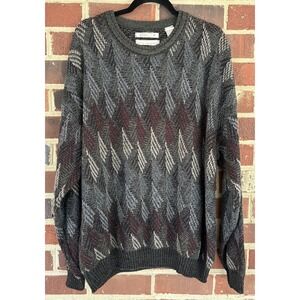 Vintage Haggar Sweater Mens XL Gray Argyle Knit Pullover Made In Italy Wool 90s